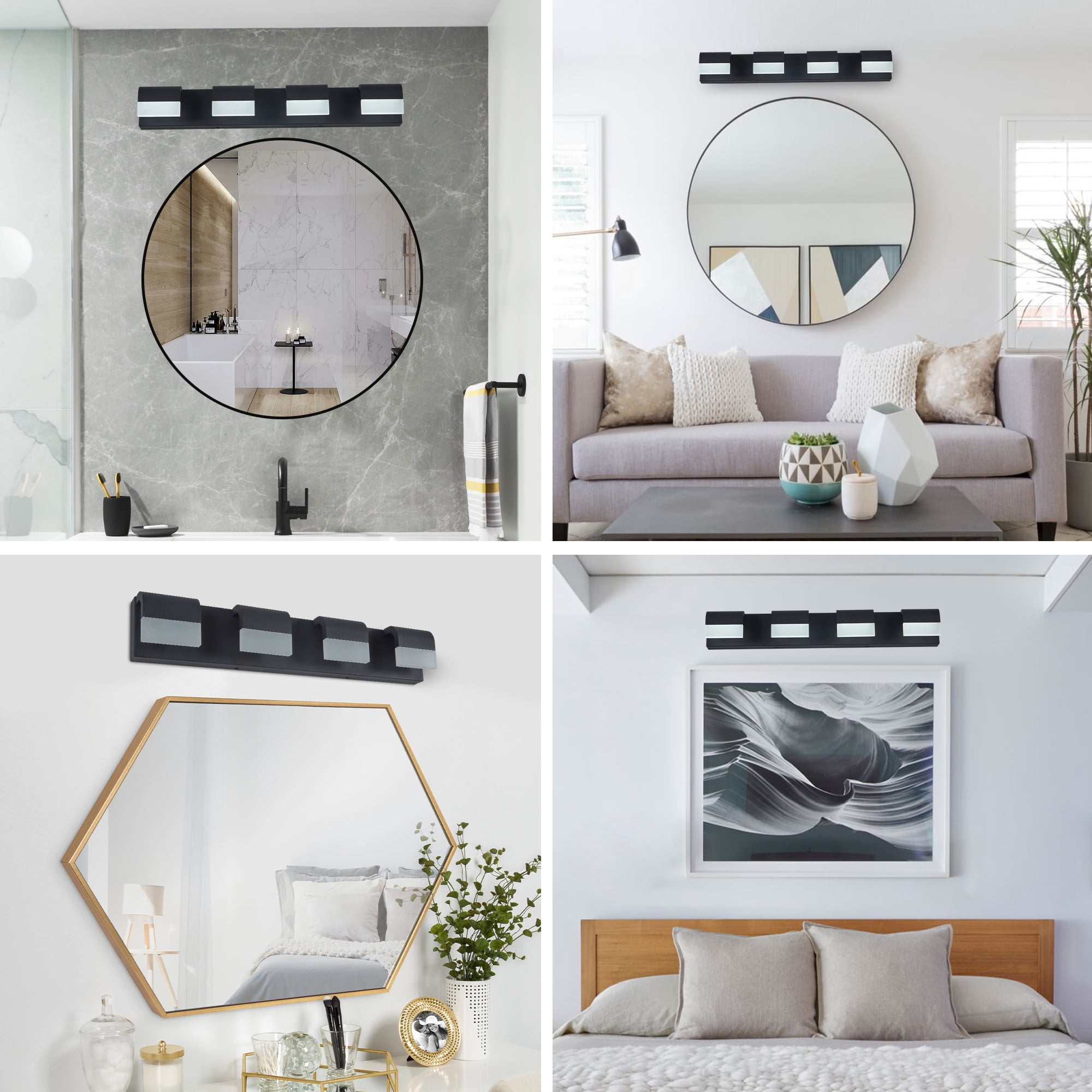 Jopath 4-Light Bathroom Vanity Light, Modern Dimmable LED Wall Mount Lighting Fixture for Bathroom Vanity Mirror Matt Black