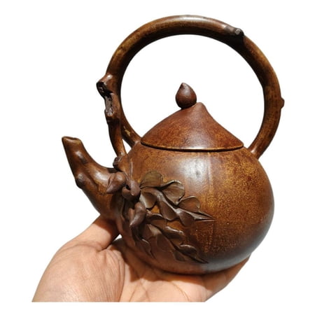 Yixing Purple Clay Teapot Hand-Coiled Auction Oolong Tea Artisan Carved Handcrafted Peach Shaped Figure Shape Beam Handle Form