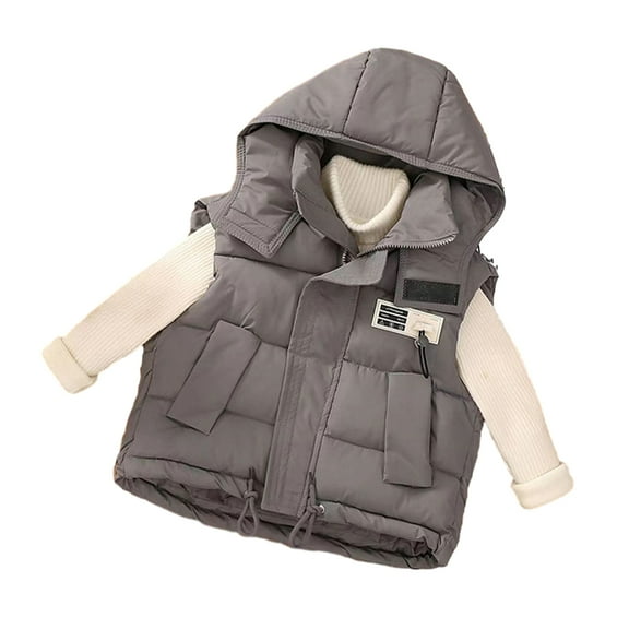 LYMAYTER Boys Girls down Cotton Vest for Kids Baby Fall Winter Hooded Waistcoat Toddler Printed Sleeveless Jacket for 3-10 Years