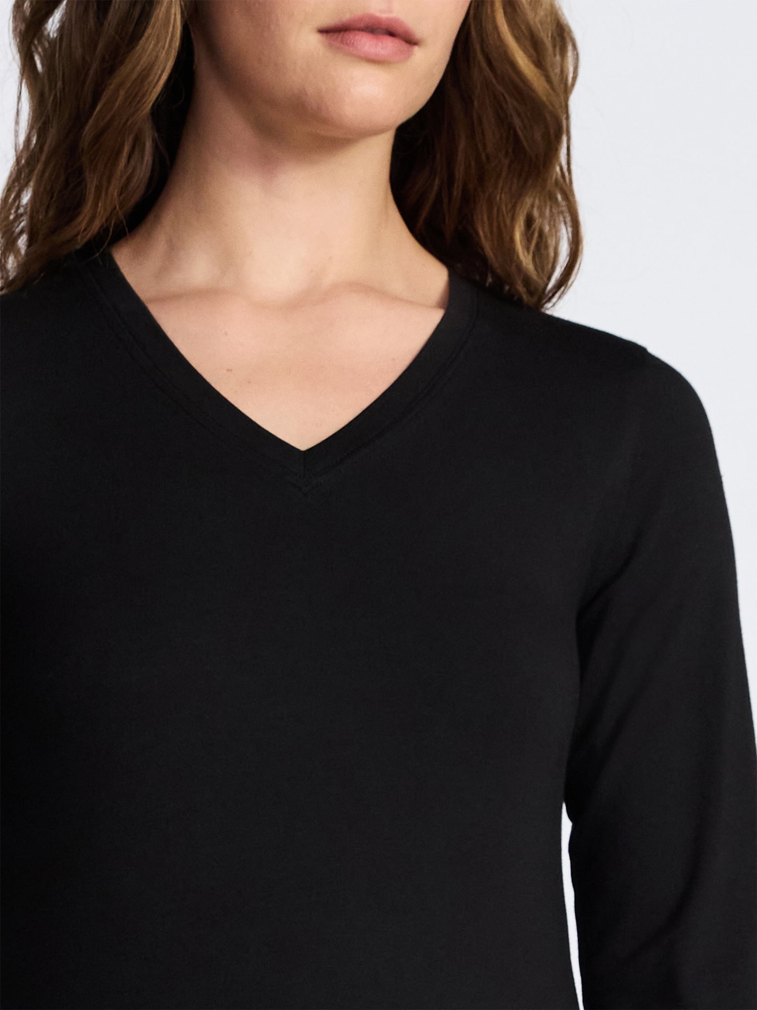 Time and Tru Women's Slim V-Neck Tee with Long Sleeves, Sizes XS-XXXL