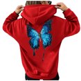 thumbnail image 1 of Mujeres Otoño Invierno Color Block Mariposa Impresión Cuello en V Manga larga Sudadera con capucha Tops Pullover Blusa Fridja FKASFK3495, 1 of 4