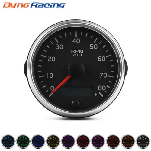 For 12V/24V 85mm 0-80RPM Tachometer Gauge Tacho Meter With Digital LCD Hourmeter