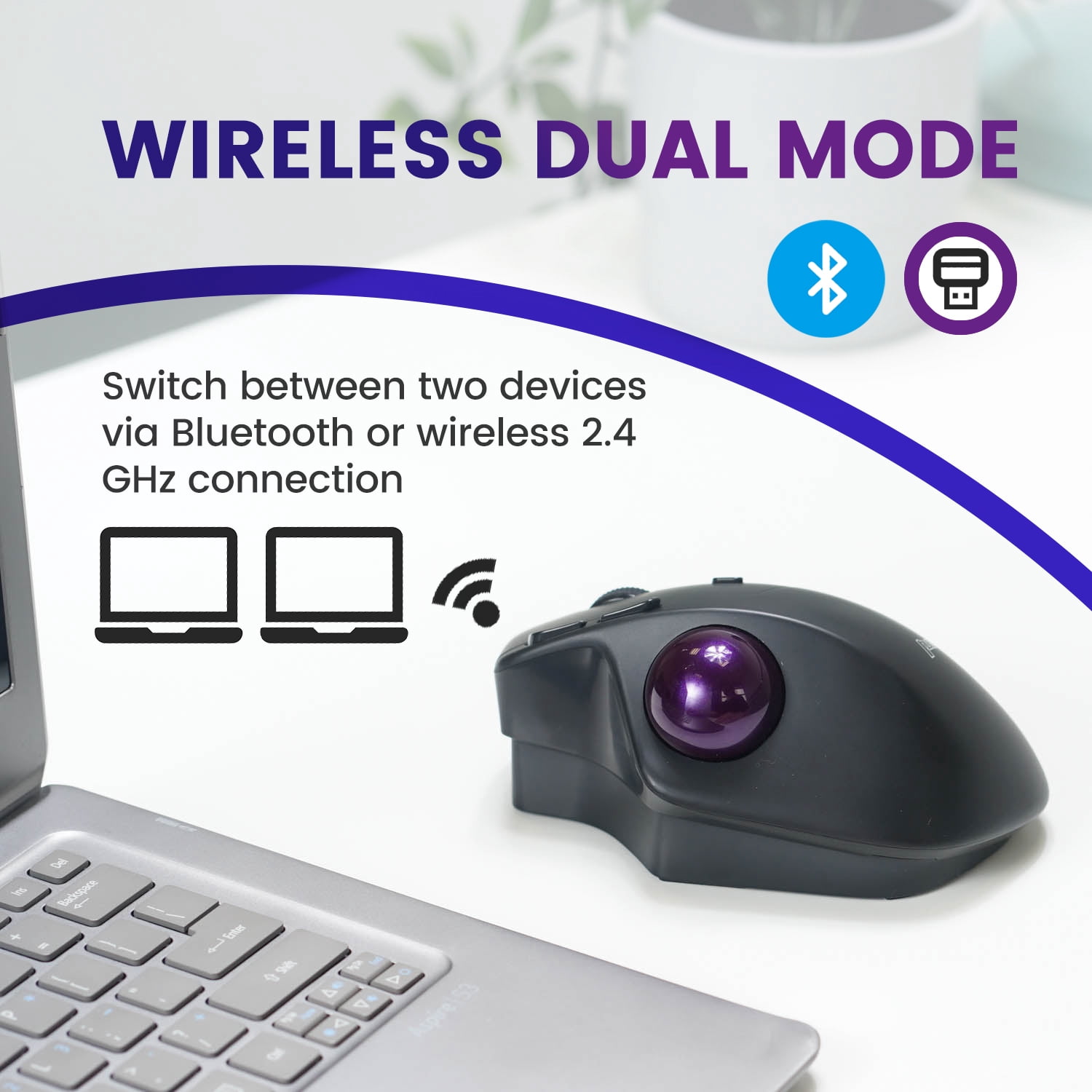 Perixx PERIMICE-720, USB Wireless Ergonomic Trackball Computer Mouse with Adjustable Angle, Black