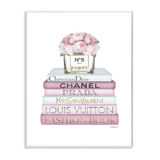 Stupell Industries Fashion Designer Flower Bookstack Pink White ...