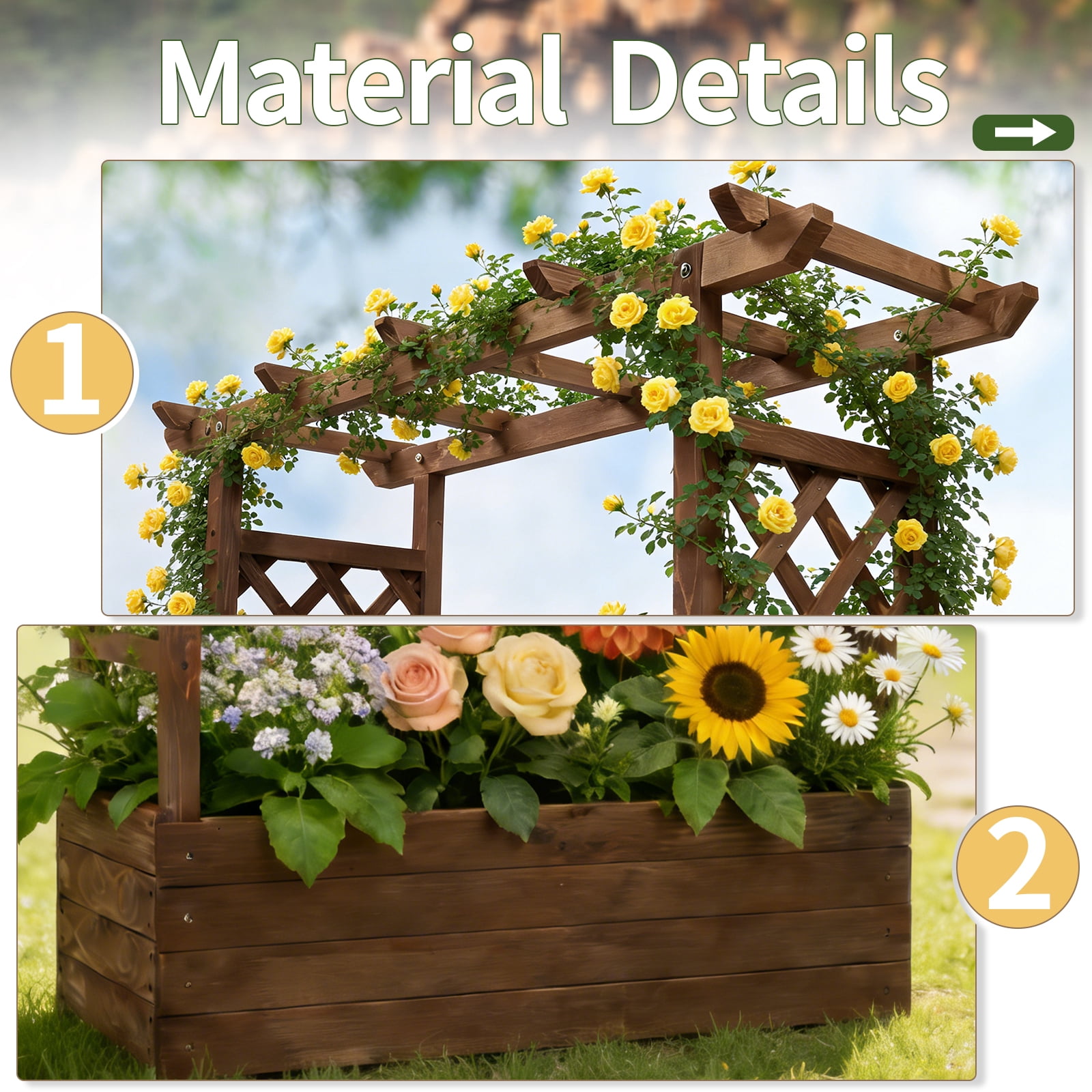 Raised Garden Bed Wooden Planting Frame Carbonized, 43.5*17.5*44.5