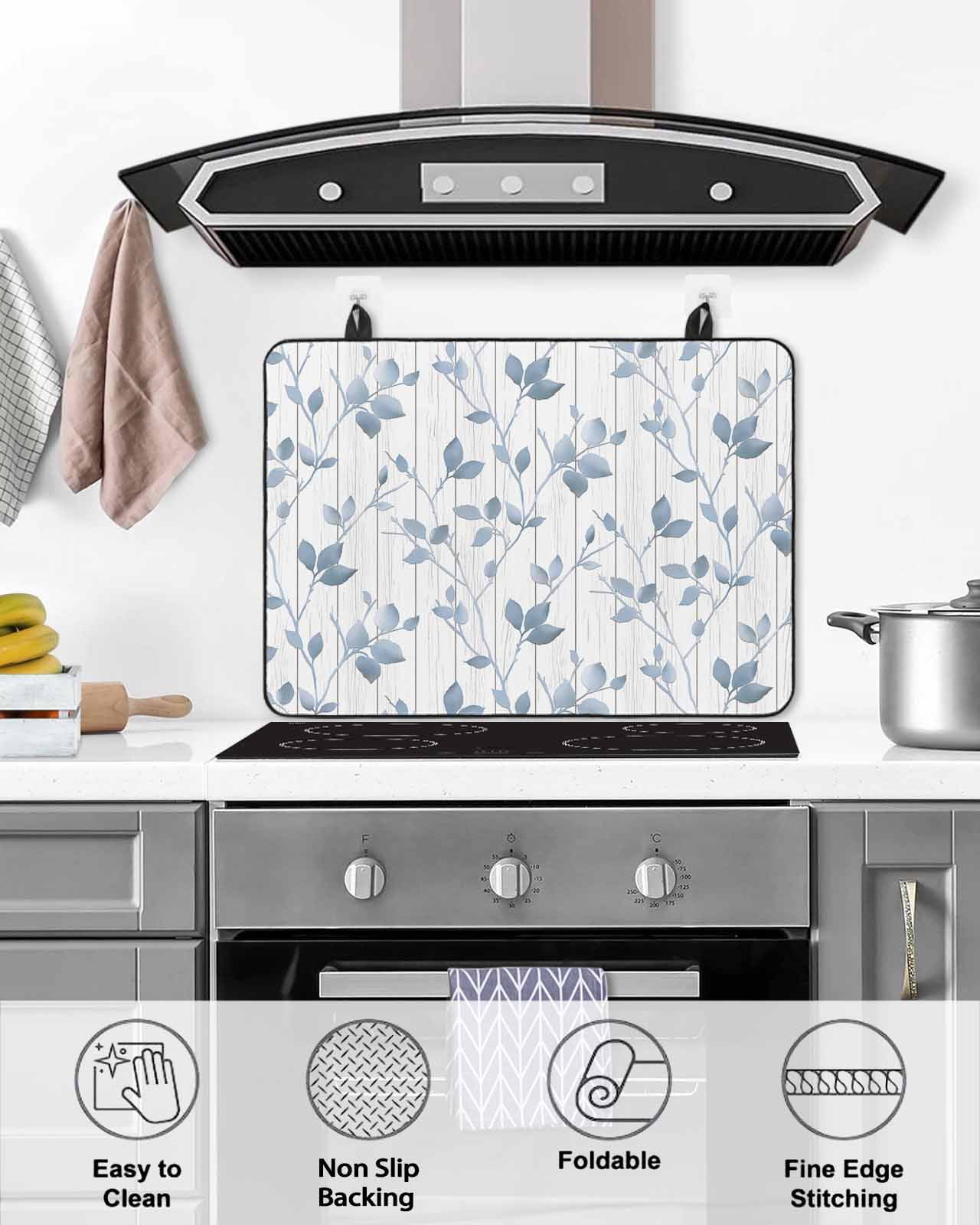 nqOlkjepod Large Induction Cooktop Protector Mat 36"x21", Branches Leaves Stove Top Covers for Electric Stove, Spring Summer Botanical Wooden Rustic Stove Burner Cover Mats, Glass Top Stove Cover