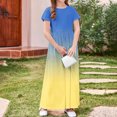 thumbnail image 6 of Casual Dresses for Girl Summer New Toddler Kids Girls Cute Gradient Print Short Sleeve Stretchy Pocket Dress a Line Long Dress Yellow 9 Years, 6 of 9