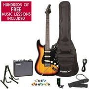 Sawtooth ES Series ST Style Electric Guitar Kit with Sawtooth 10 Watt Amp, Gig Bag Soft Case, Stand, Clip-on Tuner, Picks, Strap & Cable - Sunburst with Black Pickguard and Free Music Lessons