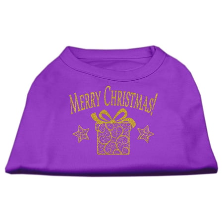 Golden Christmas Present Dog Shirt Purple XXL