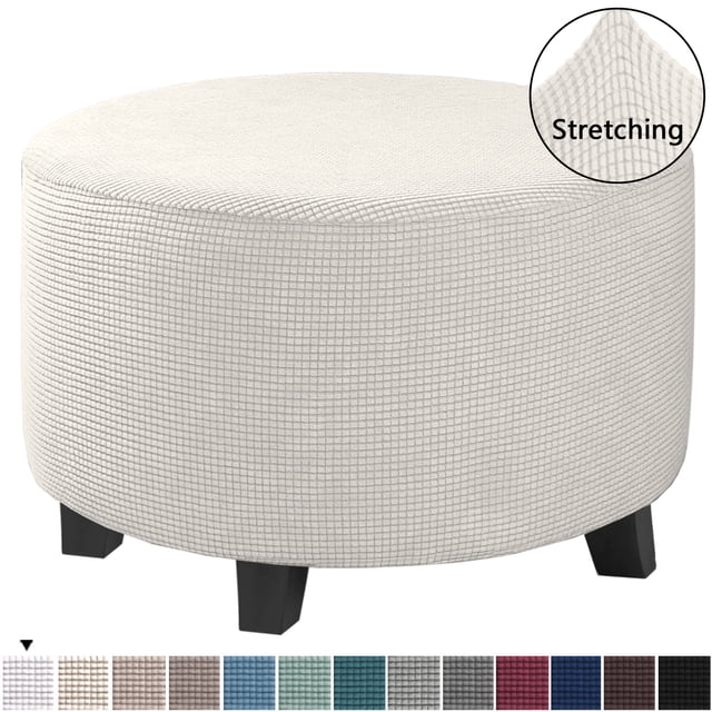 Fundas para puf otomanas redondas elásticas, funda para taburete redondo, funda para reposapiés otomano, tela lavable Jacquard de licra, blanco, extragrande Rojo Verde
