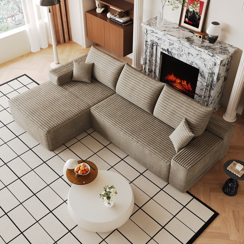 107" Cloud L-Shaped Sectional Sofa with Chaise, Modern Modular Couch with Deep Seat, Plush Corduroy Upholstered Sofa for Living Room, Bedroom & Apartment, No Assembly Required
