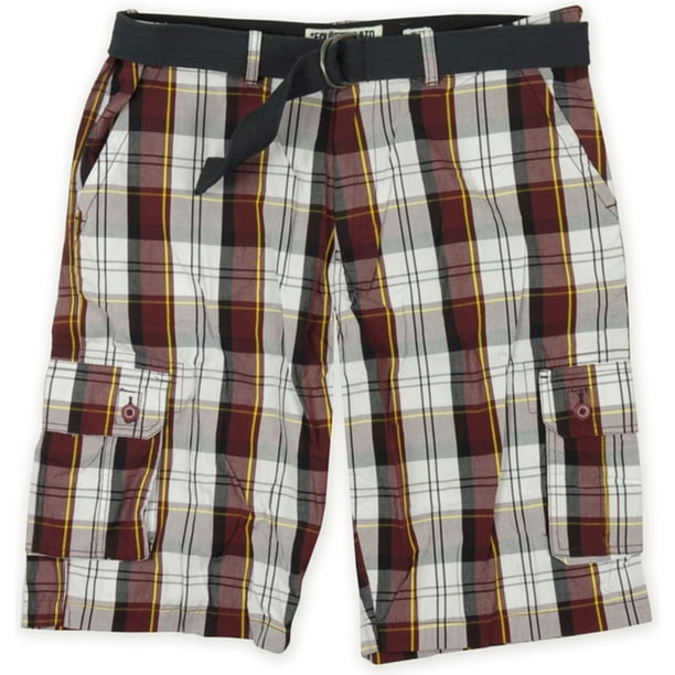Pantalones cortos de Carga Ecko Unltd a cuadros con cinturón plano rojo 34