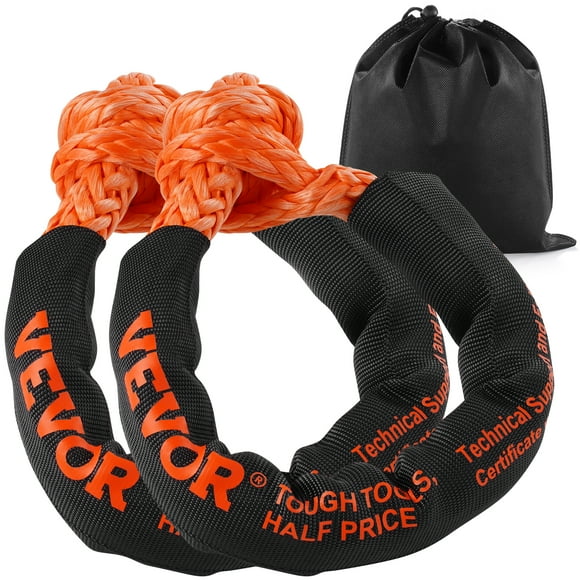 VEVOR Synthetic Soft Shackle, 1/2" x 22" (2 Pack) 44092 lbs (20 Ton) Breaking Strength Recovery Tow Shackles with Extra 2 Sleeves & Storage Bag for UTV, ATV, Trucks, Jeep, Off-Road Vehicles, Orange