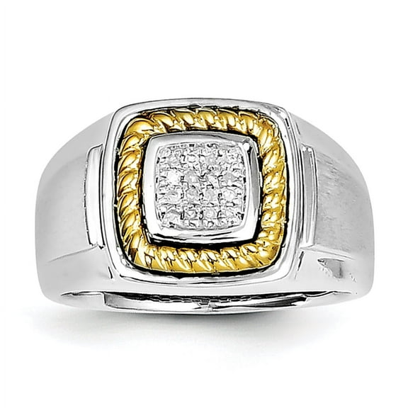 Sterling Silver Rhodium & Yellow Gold Diam. Square Men's Ring