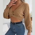 thumbnail image 2 of TFEOQRY Pullover Sweater for Women Casual Solid Color Sexy Knitwear Long Sleeved V-Neck Sweater Top Khaki, 2 of 8
