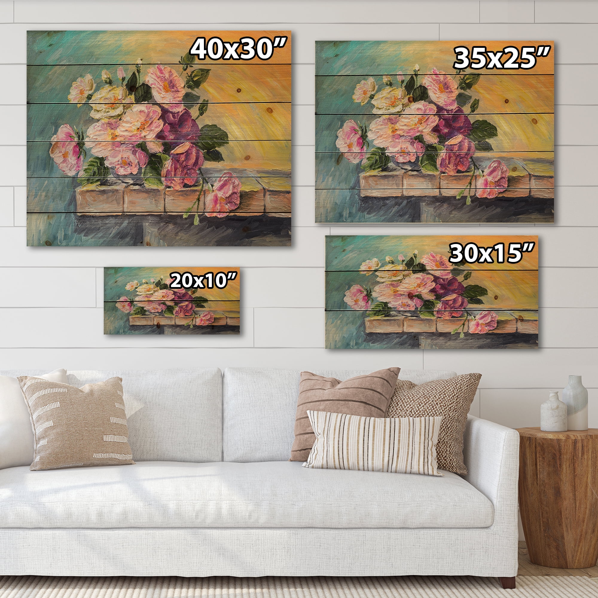 Designart 'Still Life With Bouquet Of Pink Flowers' Traditional Print on Natural Pine Wood