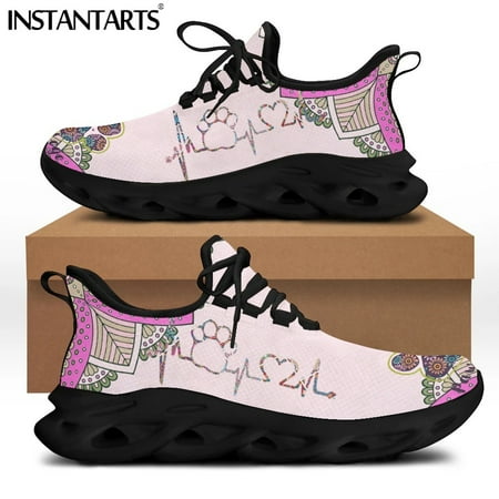 

Dog Paw with Bohemia Heartbeat Printing Women Mesh Swing Shoes Lightweight Sports Platform Sneakers Lace Up Footwear
