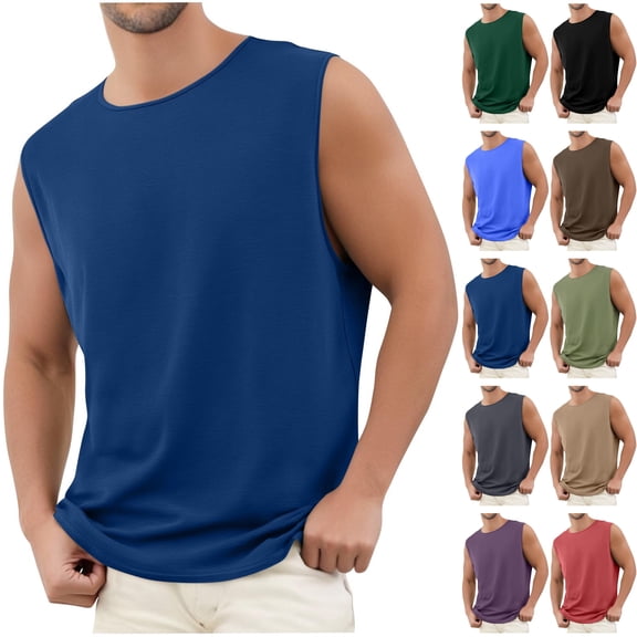Mens Sleeveless T-Shirts Cotton Blend Quick Dry Workout Muscle Tank Tops Summer Mosisture-Wicking Athletic Shirts Big & Tall