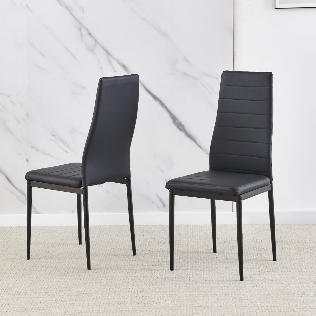 Modern Dining Room Chair Only Set of 2 Small Kitchen Chairs Black Faux ...