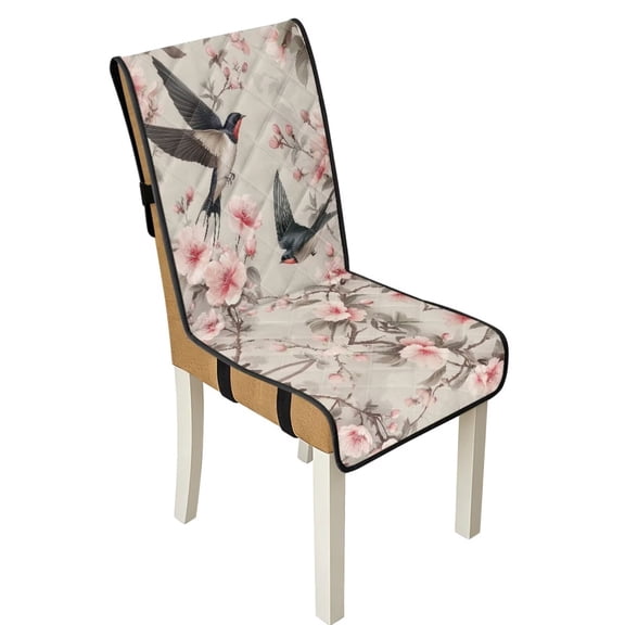 TSOVTHRID Bird Cherry Blossom Gray Print Dining Chair Cushion Covers Quilted Stretchy Soft Seat Slipcovers Universal Fit Anti-Slip Chair Covers for Dining Room, Kitchen, Set of 1