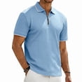 thumbnail image 2 of Men'S Textured Knit Half Zip Collared Short Sleeve Polo Shirt Retro Casual Tops For Summer Daily Wear And Golf Sports,Light Blue,XXXL, 2 of 6