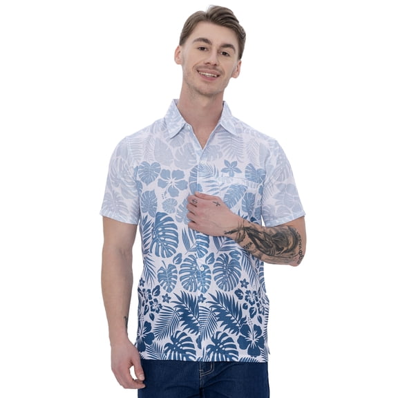 LA LEELA Mens Hawaiian Shirts Short Sleeve Button Down Shirt Men's Casual Vacation Tropical Beach Summer Party Shirts for Men Funny XXL White Leaf