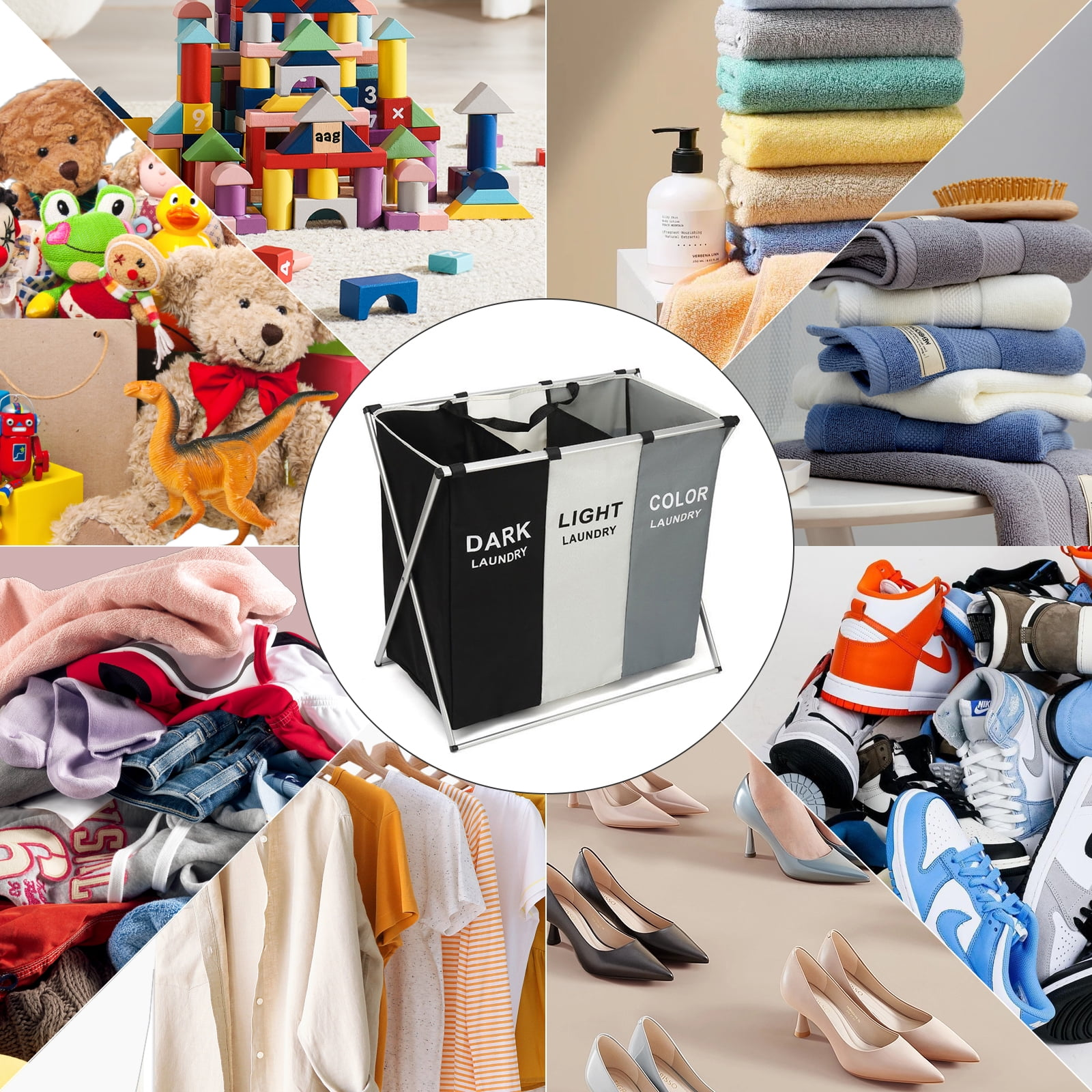 Torio 3-Compartment Collapsible Laundry Hamper photo 6
