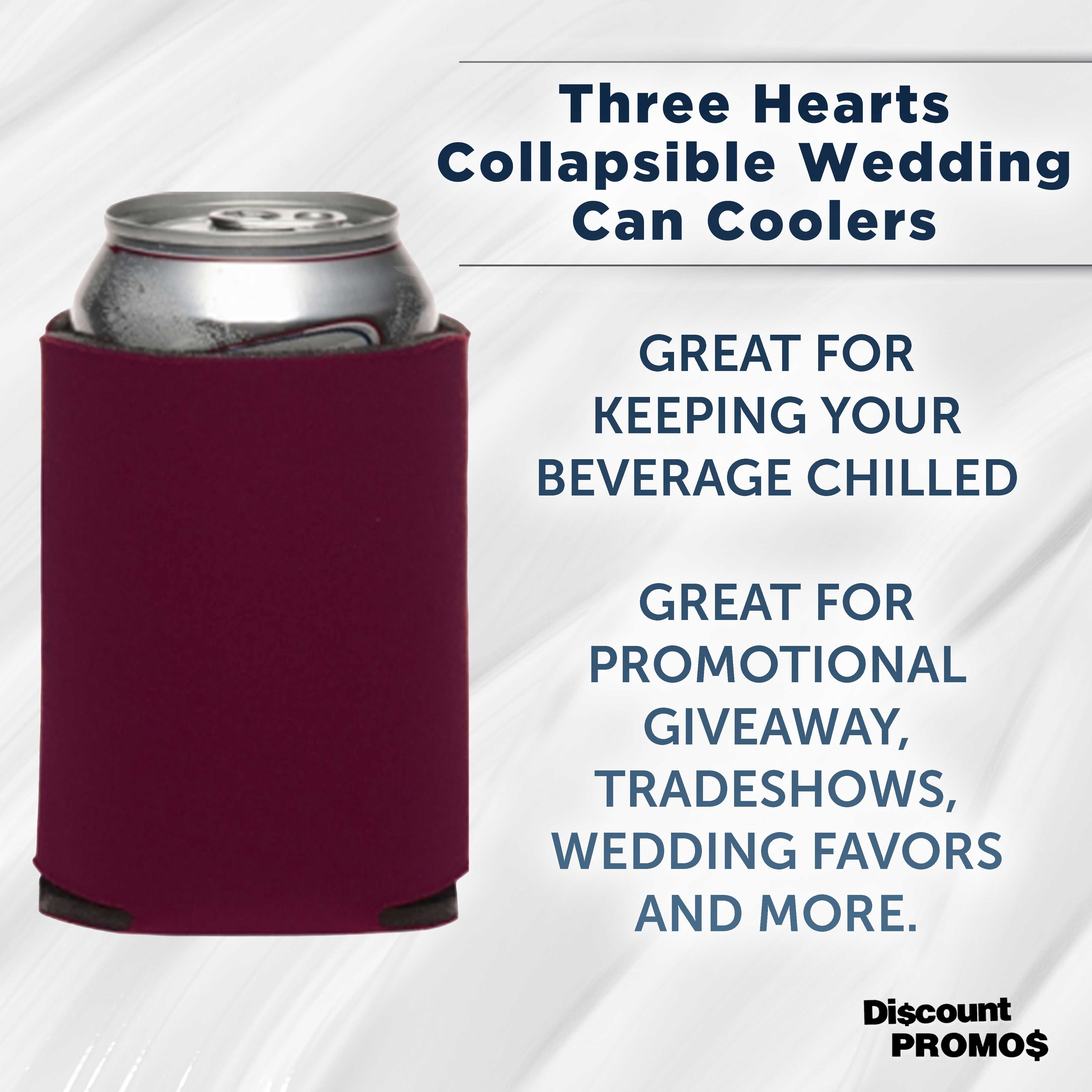 Three Hearts Collapsible Wedding Can Coolers Set of 10, Bulk Pack - Great for Beer, Soda, Other Beverages - Burgundy