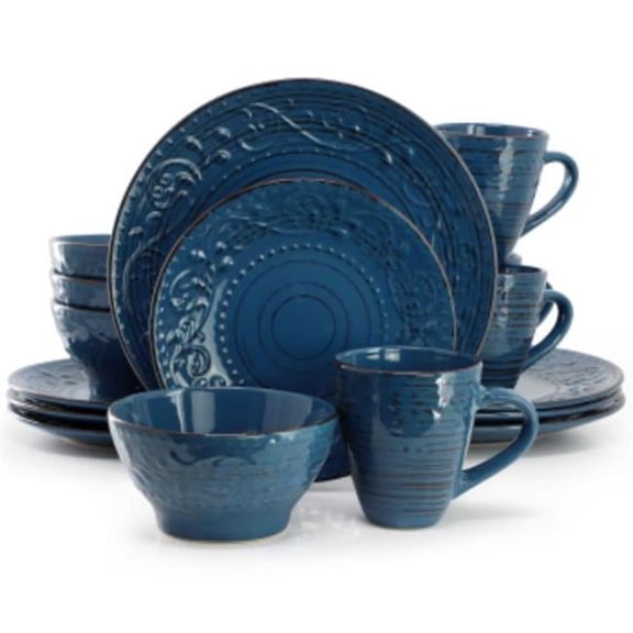 16-Piece Dinnerware Set - Dark Blue - Coastal Design