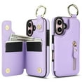 thumbnail image 3 of TECH CIRCLE for iPhone 16 Plus Zipper Pocket Case with Card Holder & Finger Ring, PU Leather Wallet Case Card Slot Magnetic Closure Kickstand Shockproof Protective Women Men Cover,Purple, 3 of 8