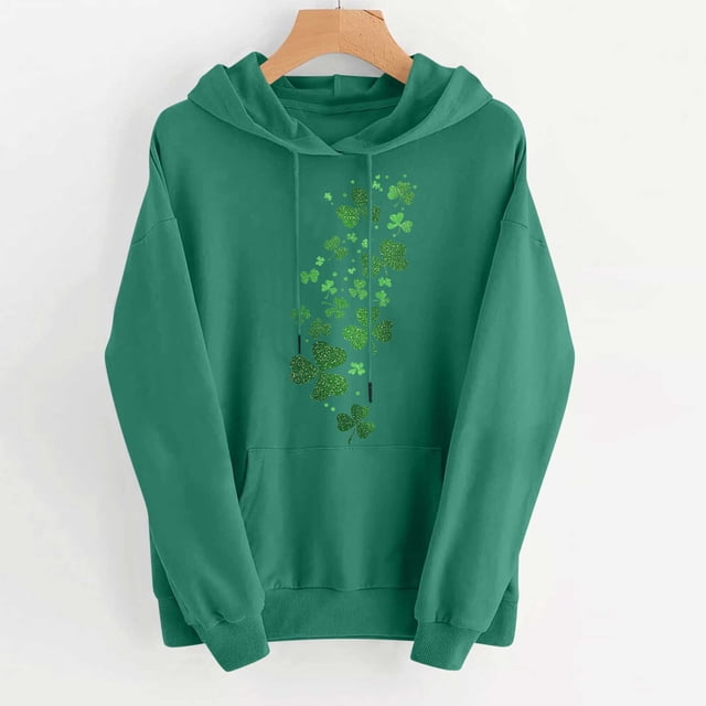 TaTaai Womens St Patricks Day Hooded Sweatshirt Long Sleeve Casual Pullover Holiday Print Loose Fit (Recommend One Size Up) Gift