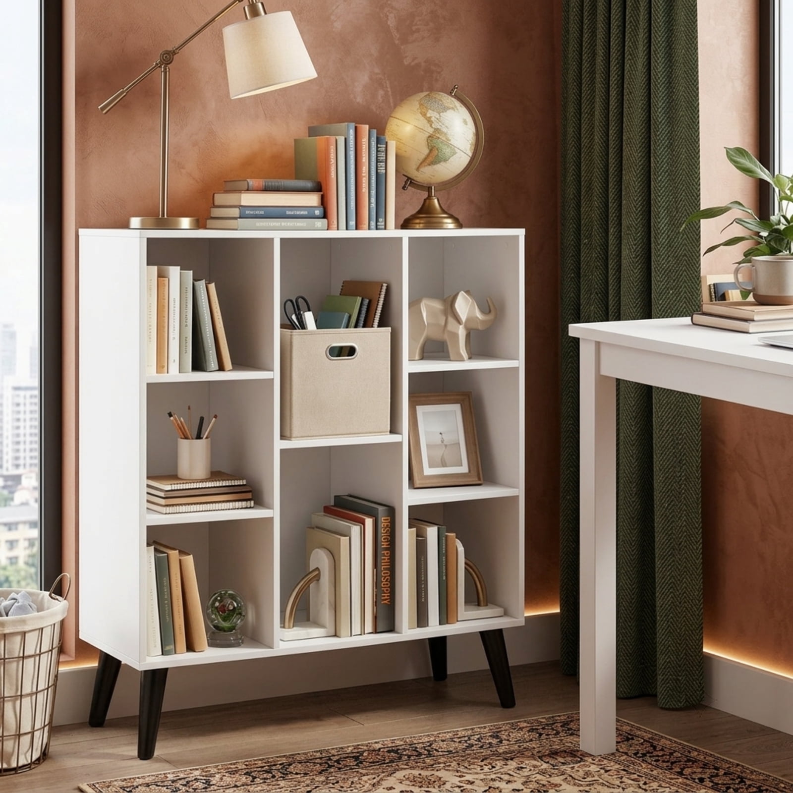 Furnibear 8-Cube Bookcase with Raised Support Legs and Anti-Tipping Kits Freestanding Wood Storage for Living Room and Study, White