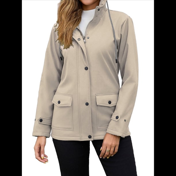 Chaqueta Impermeable para Mujer, Cortavientos con Capucha, Ideal para Senderismo, Viajes y Actividades Al Aire Libre. Albaricoque XL