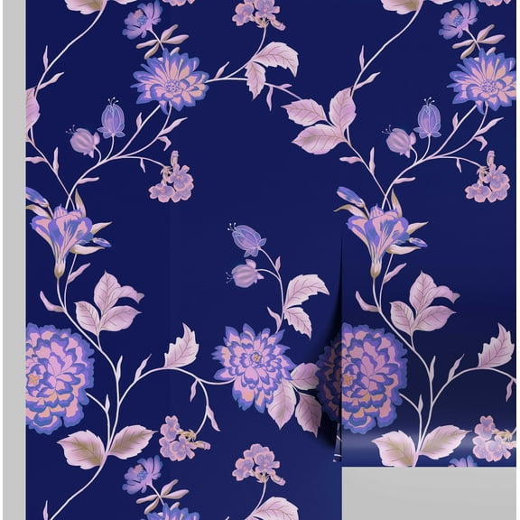 S4sassy Removable Nature-inspired Waterproof Wall Wrap, Finish Wallcover, Elegant Floral Contact Paper for Walls, Cabinets, Dresser, Self Adhesive Vinyl Wallpaper Roll - Blue (25"x120")