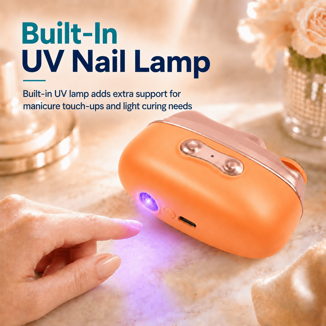 4 in 1 Electric Nail Clipper with Nail Lamp, LED Light, 2-Speed Automatic Trimmer with Clippings Catcher, Safe for Adults, Kids & Seniors (Orange)