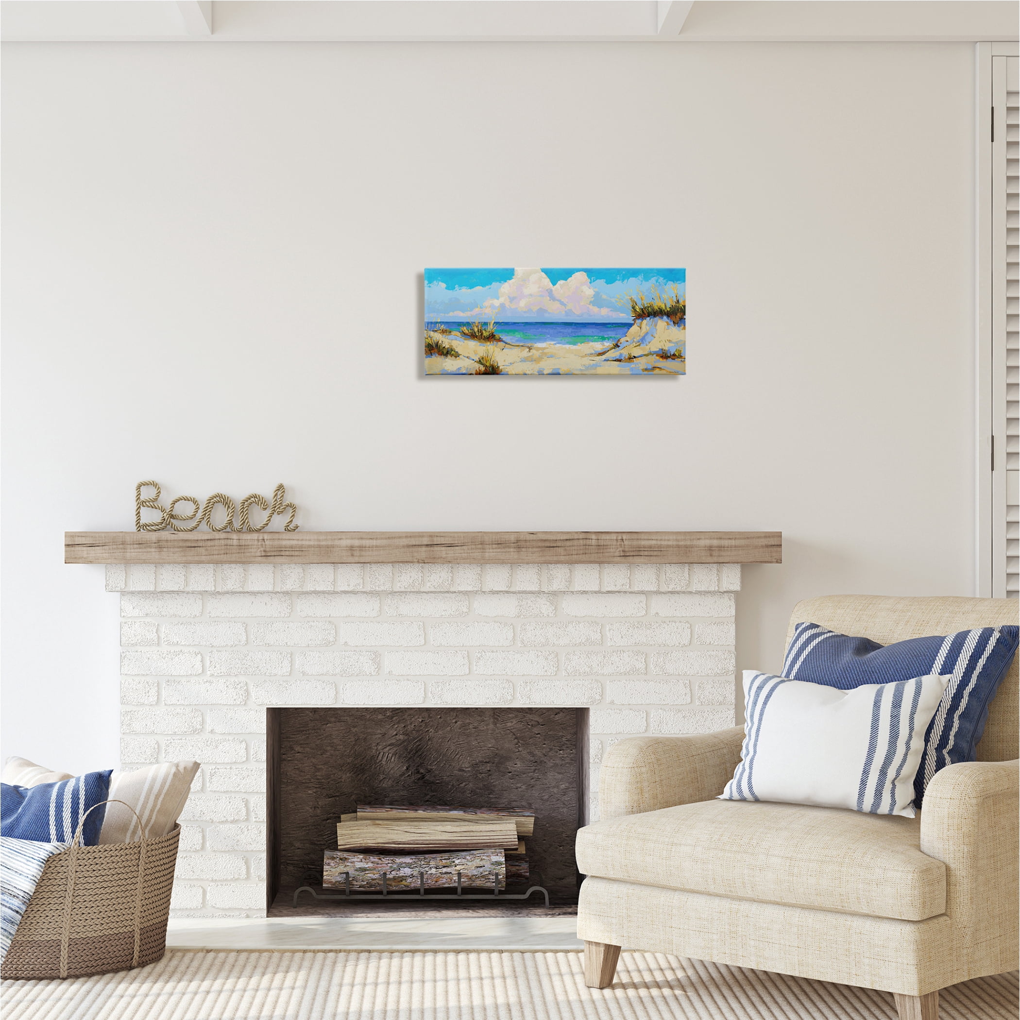 Stupell Industries Modern Cloudy Beach Nature Painting Gallery Wrapped Canvas Print Wall Art, 24 x 10