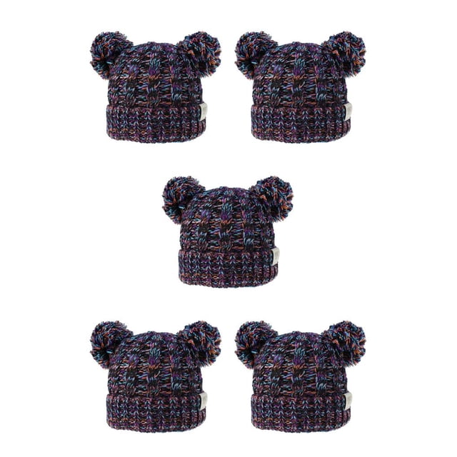 Qarigey Gorro y esponjoso con bolas de pompones, tocado a la moda, gorros de buena retención de calor, hermoso regalo para niños, naranja, Naranja Púrpura Negro 5piezas Qarigey CBP255439