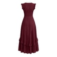 thumbnail image 6 of Erwazi Summer Dresses for Women Solid V Neck Sleeveless Ankle Length Dress Button Ruffle Trim Trendy Casual Daily Outdoor Classic Dresses, 6 of 7