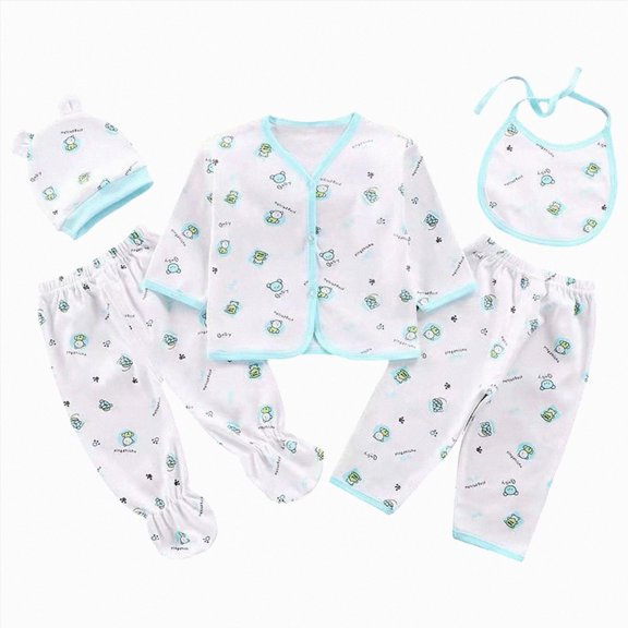 CAUYDY Preemie Going Home Outfits for Girl Boy Baby Sleepwear Newborn Layette Long Sleeved Shirt Warm Hat 2Pants Bib 5 Pieces Soft Set for Infant Fall Sizes One Size,Mint Green