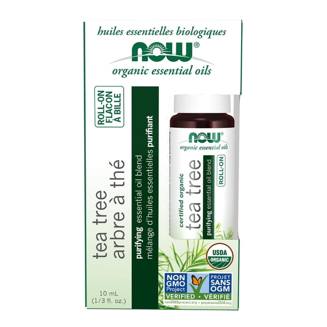 Aceite esencial Roll-On NOW Foods Tea Tree, 10 ml, certificado orgánico