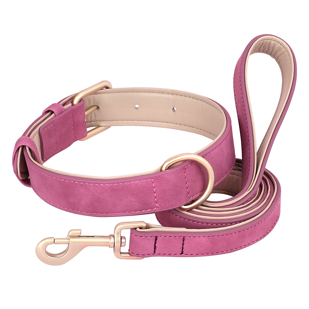Pet Artist PU Leather Dog Collar and Leash set Soft Padded Adjustable for Pets S-XL