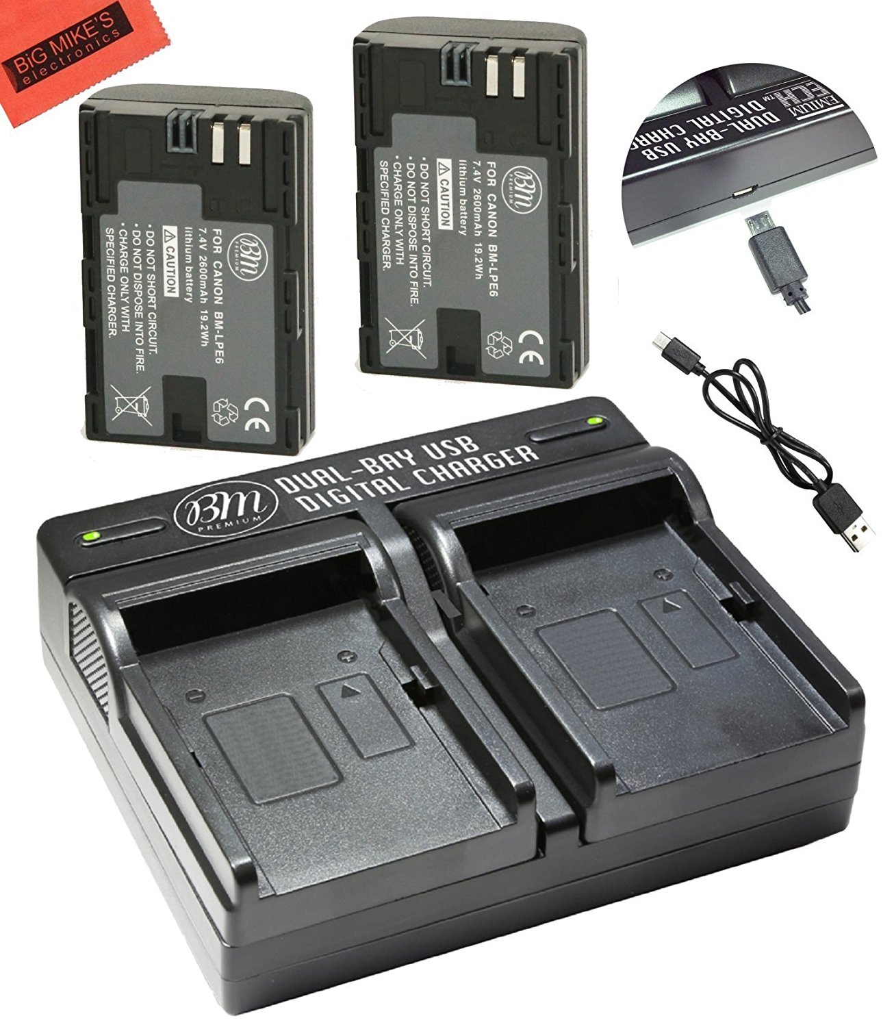 BM Premium 2Pack of LPE6, LPE6N Batteries and Dual USB Battery