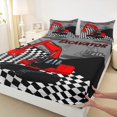 thumbnail image 2 of Manfei Cartoon Red Truck Bed Sheets for Kids, Construction Vehicle King Sheets, Grey Checkereed Plaid Sheet Set, Luxury Bedroom Decor, 4 Pieces, 2 of 6