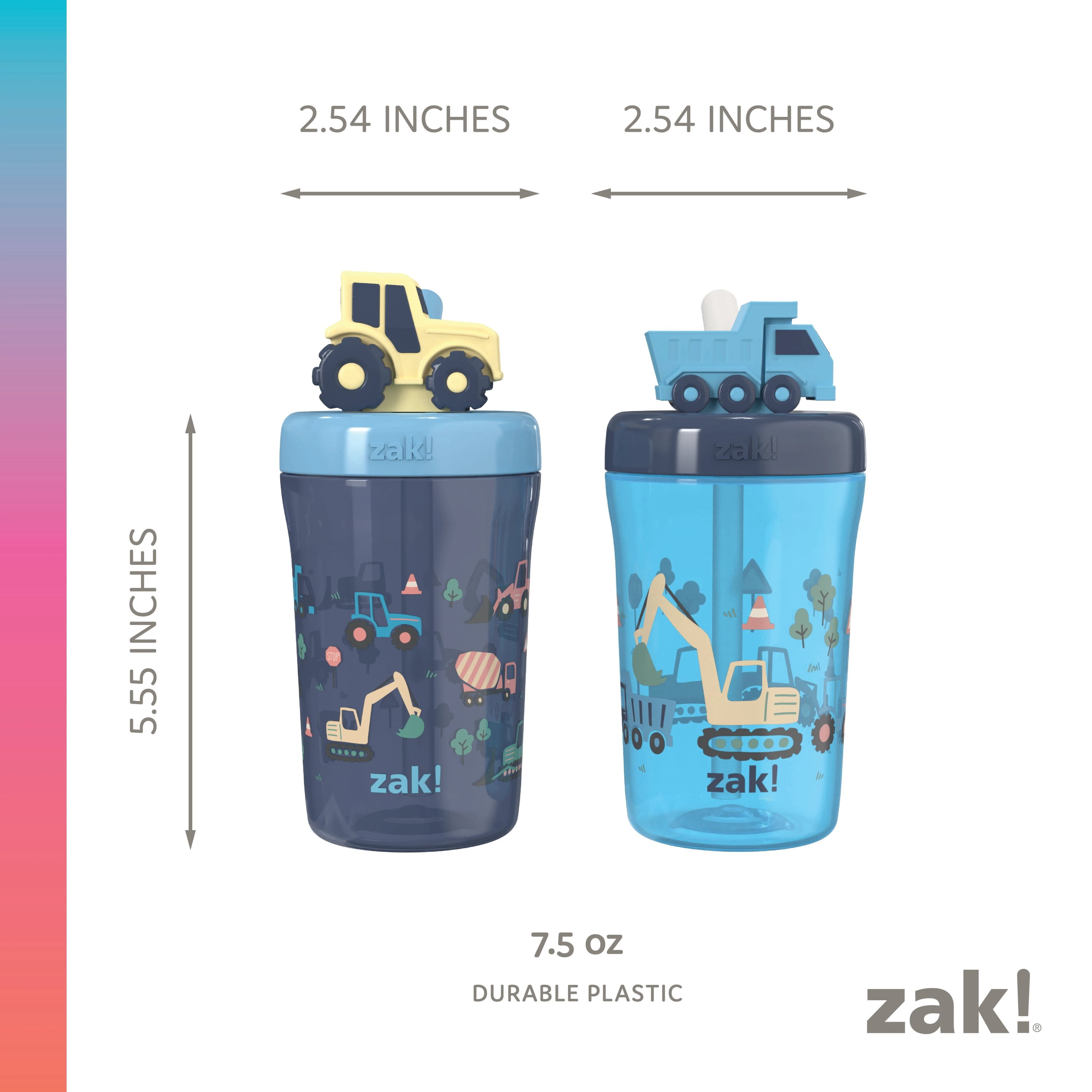 Zak Designs 2-Pack 7.5oz Buddy Sip Cups for Kids - Construction Theme