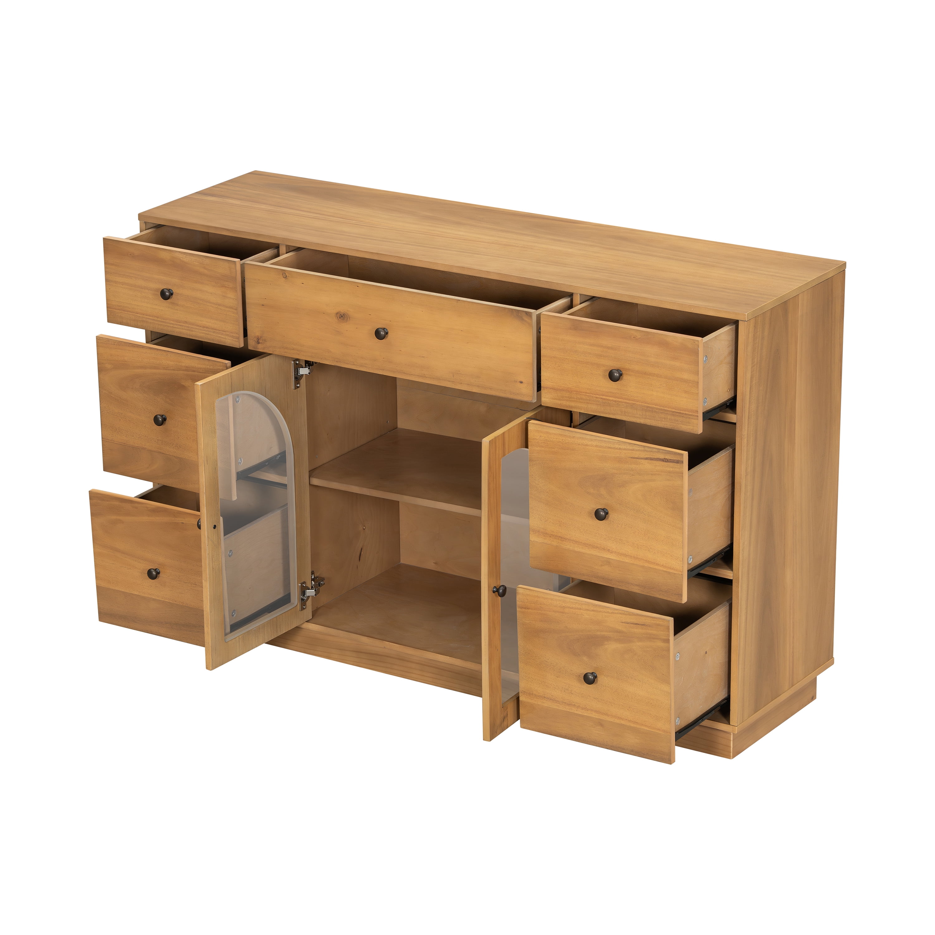 Cabinet With Storage for Living and Dining Room Entrance, Large Size, 2 Doors And 7 Drawers, Natural