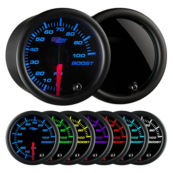 GlowShift | 2-1/16 (52mm) Tinted 7 Color Series 100 PSI Boost Gauge