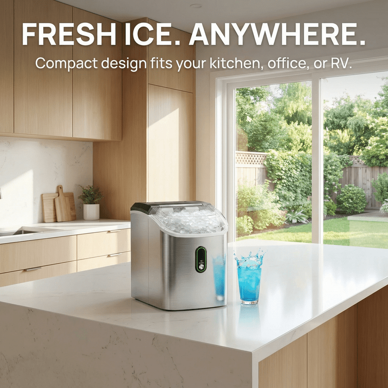 Countertop Nugget Ice Maker,Chewable Pellet Ice Machine with Self-Cleaning Function, 33 lbs/24H Portable Ice Maker for Home, Kitchen, and Office, Stainless Steel