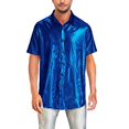 thumbnail image 3 of CENL Men Shiny Lapel Shirts Short Sleeve Casual Blouse Button Down Top 70s Disco Tee, 3 of 9