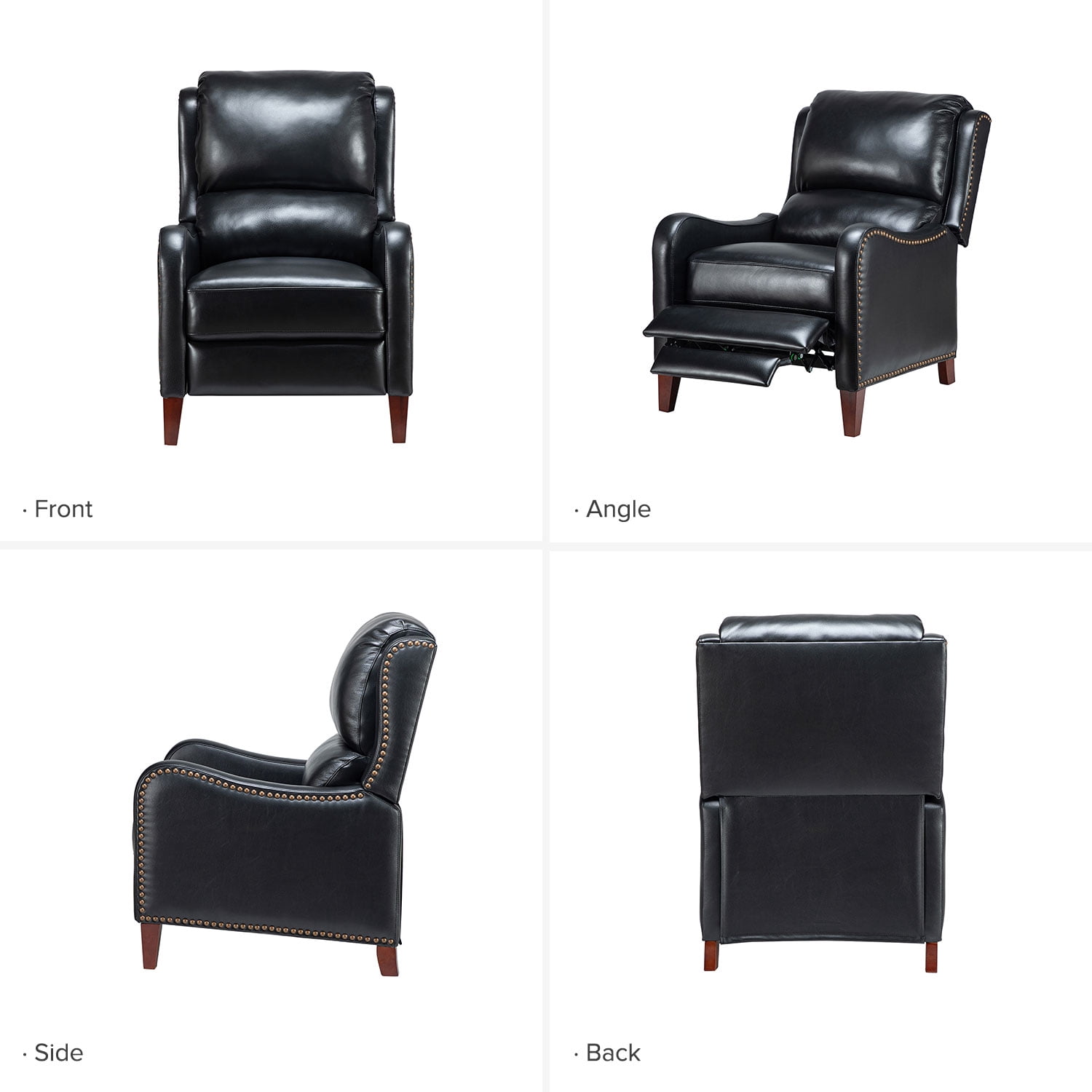 Genuine Leather Recliner Chair Push Back Wingback Set of 2 with Nailhead Trim for Living Room Bedroom Black