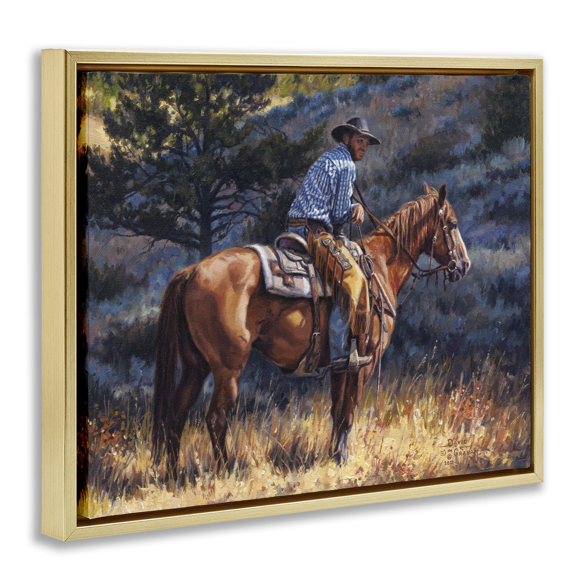 Stupell Industries Early Start Cowboy Animals & Insects Painting Gold Floater Framed Canvas Art Print Wall Art, 21 x 17